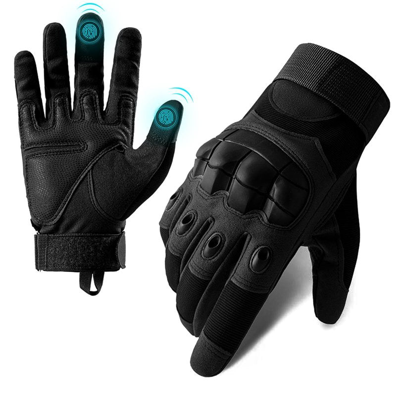 Fhmidic Large Tactical Gloves for Men - Hard Knuckle Protection | Touchscreen Compatible Motorcycle Gloves (Black, L)