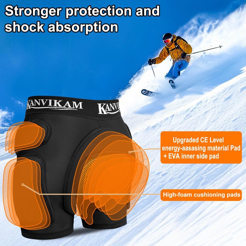 Kids Hips Padded Shorts Upgrade Version for Outdoor Sports with Thick EVA Pads, CE Level Silicone Tailbone Pads, Enhanced Protection for Ski Skateboard Ice Skating Biking (Black, XL)