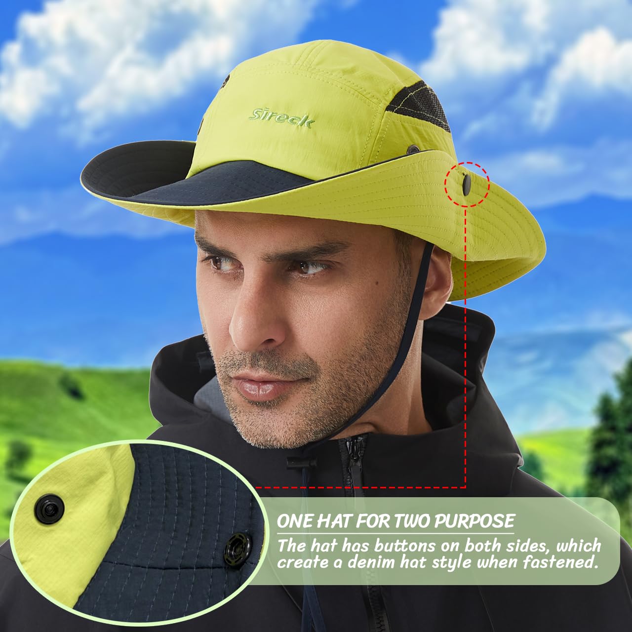 Sireck Sun Hat for Men Women UPF50+ Fishing Hat Waterproof Breathable Bucket Hat, UV Protection Wide Brim Summer Safari Hats for Outdoor Hiking Beach Camping Garden (Fluorescent Yellow)