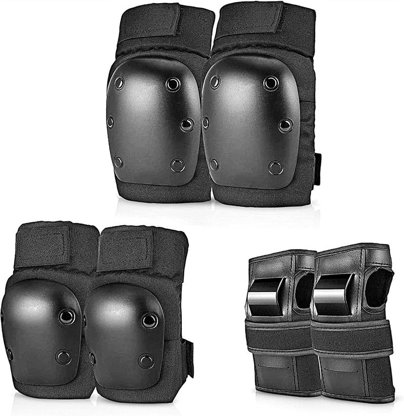 Knee Pads & Elbow Pads | 6-in-1 Protective Gear Set for Skateboarding, Biking & Roller Skating - Black