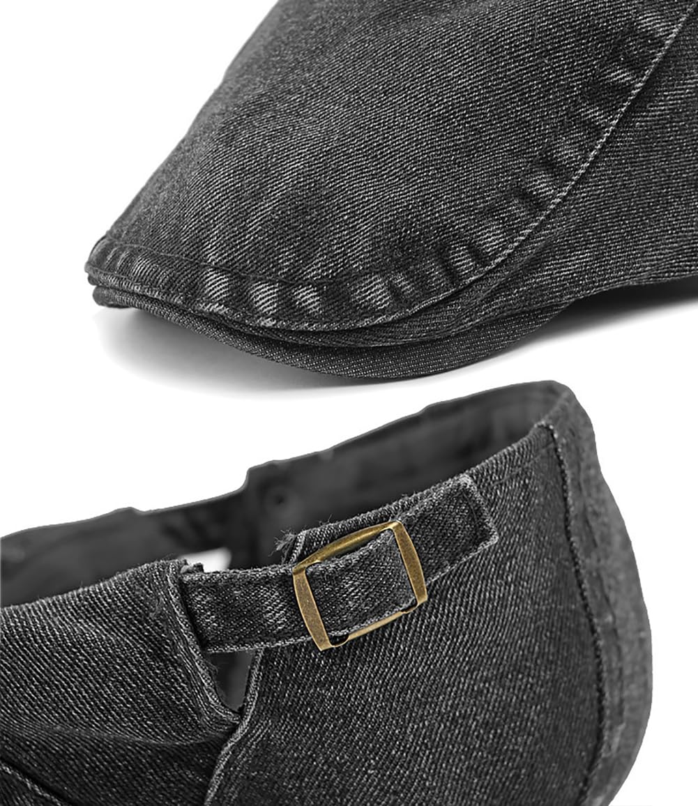 Newsboy Cap for Men Adjustable Flat Ivy Gatsby Cabbie Driving Hat Breathable Denim Cotton Golf Cap