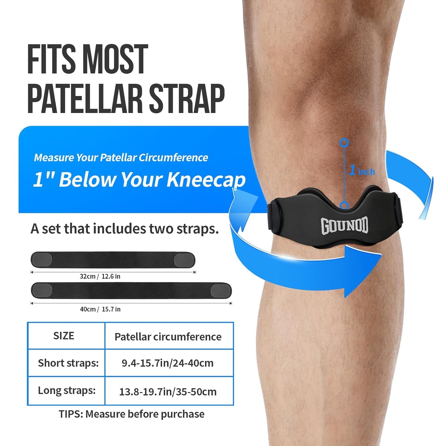 Patellar Tendon Support Strap - Silicone Knee Brace for Pain Relief | 2 Pack, Black for Sports & Activities