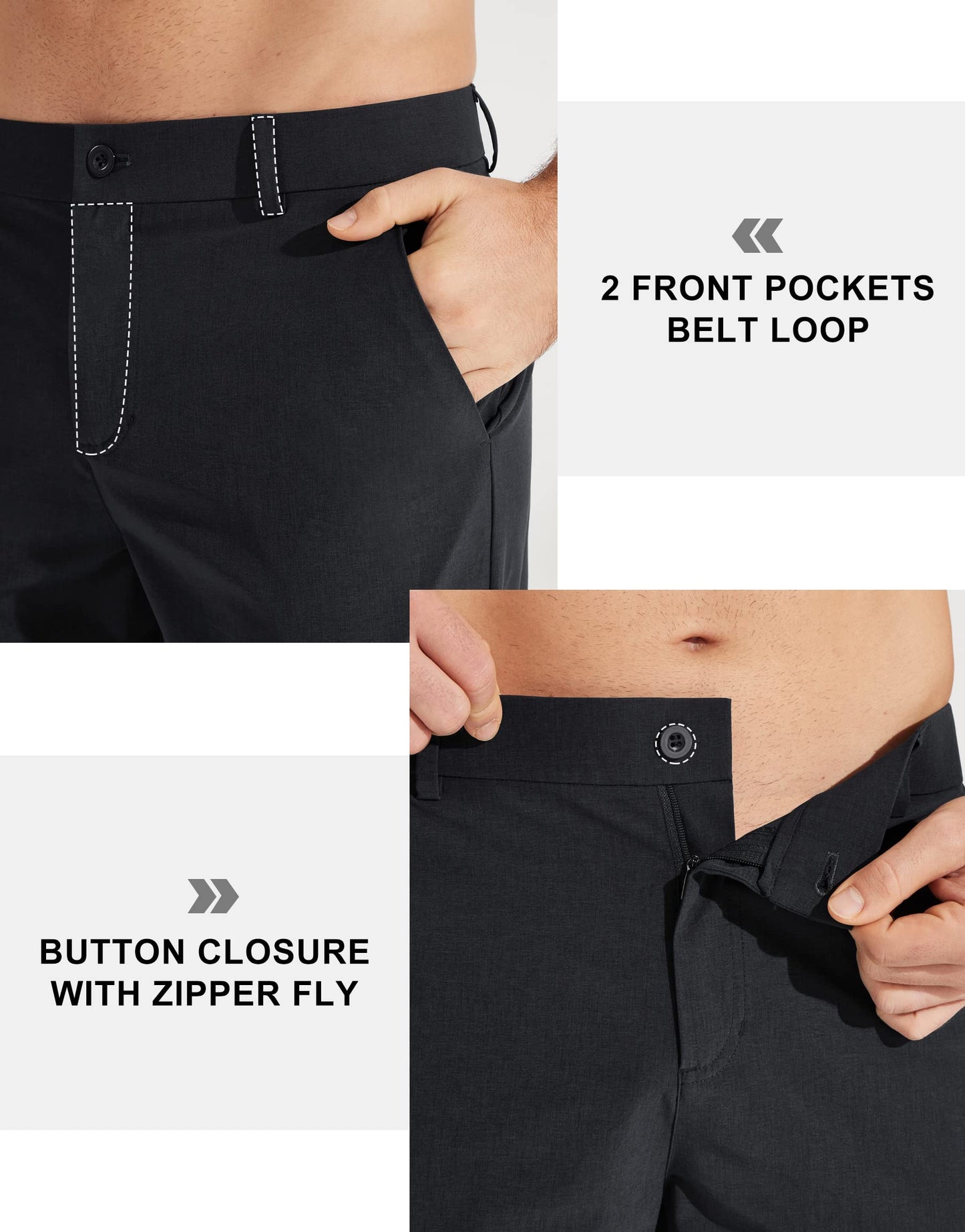 Libin Men's Dress Pants Comfy Lightweight Golf Pants 34" Stretch Business Casual Outfits with Pockets for Work Office Travel Vacation, Black, 36W x 34L