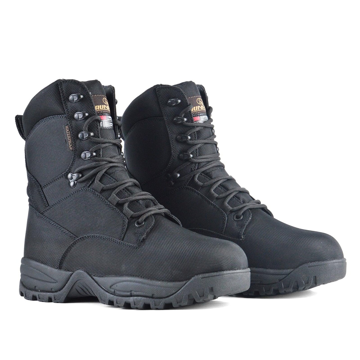 R RUNFUN Men's Waterproof Military Tactical Boots Lightweight Work Boot Insulated Hunting Boots, 8 Inches Lace-up Outdoor Boots, 400g Thinsulate(RF2301Black,Size12)