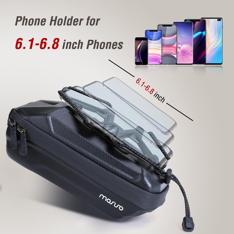 MOSISO Bike Bag Waterproof EVA Bicycle Frame Bag, Bicycle Phone Holder Top Tube Pouch for Phones Under 6.8 inch, Quick Release Cycling Pouch Bike Accessories for Riders Road Mountain Cycling, Black