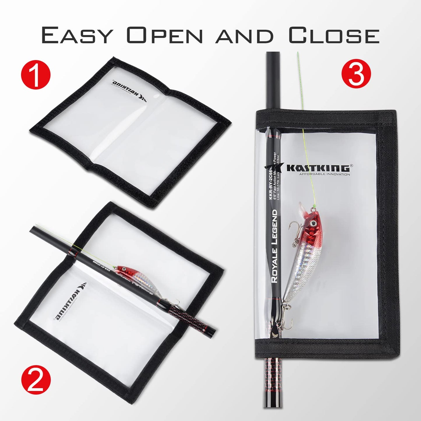 KastKing Madbite Lure Wraps, Available in Two Sizes, Keeps Lures Safe, Durable & Clear PVC, Easily See Lures, Easy Open and Close Hook & Loop System, Great Value, Includes 4 Lure Wraps