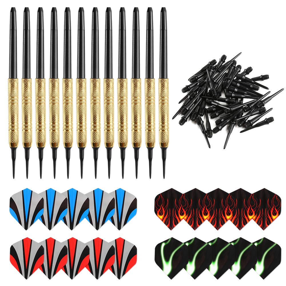 Accmor 12 Pcs Darts Plastic Tip, Soft Tip Darts Set, 14g Plastic Tipped Dart, Attach Extra 36 Black 2BA Replacement Tips, Soft Tip Darts for Electronic/Plastic Dartboard