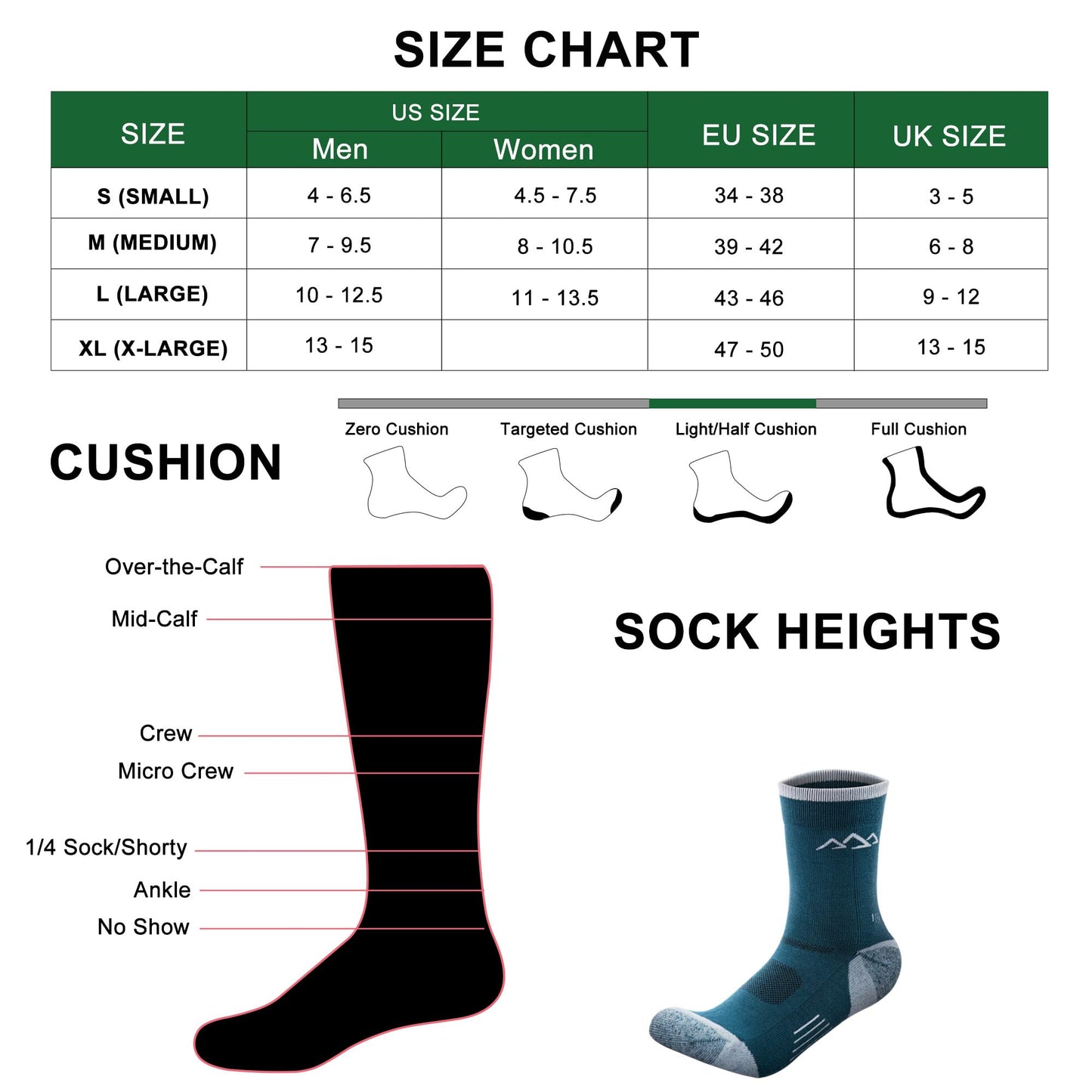 innotree 3 Pack Men's Merino Wool Hiking Socks, Micro Crew Cushioned Hiking Walking Socks Moisture Wicking Trekking Socks