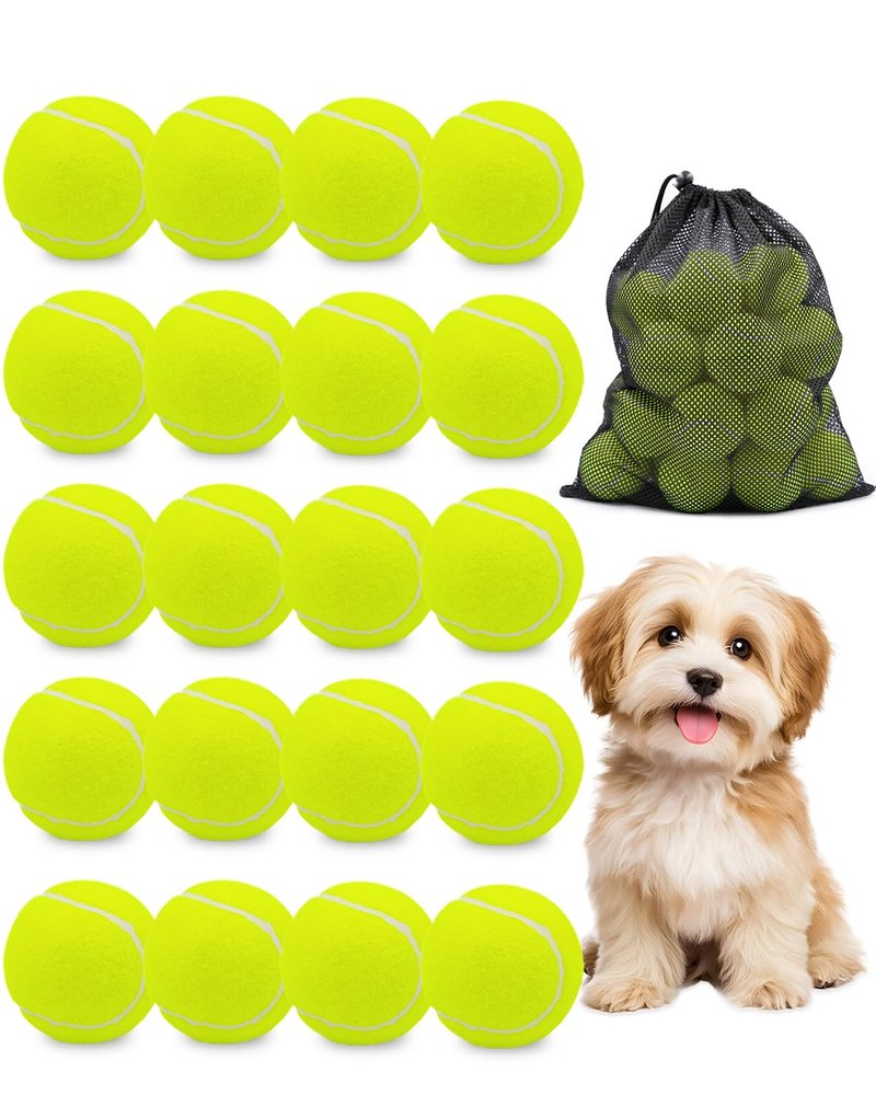 GOLDNITE Tennis Balls for Training and Dogs,Yellow 20 Pack Practice Tennis Ball with Mesh Bag for Transport and Beginner Exercise High Elasticity Durable Pet Playing Tennis Ball Set