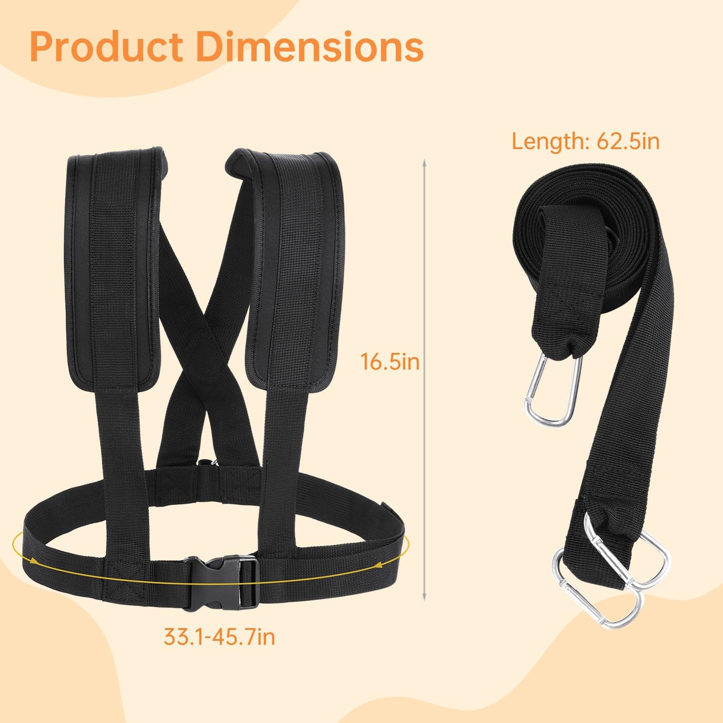 2 Pack Sled Harness for Exercise Physical Football Running Resistance Training Rope Kit Tire Pulling Harness Fitness Exercise Workout Assistance Equipment Trainer with Adjustable Padded Shoulder Strap