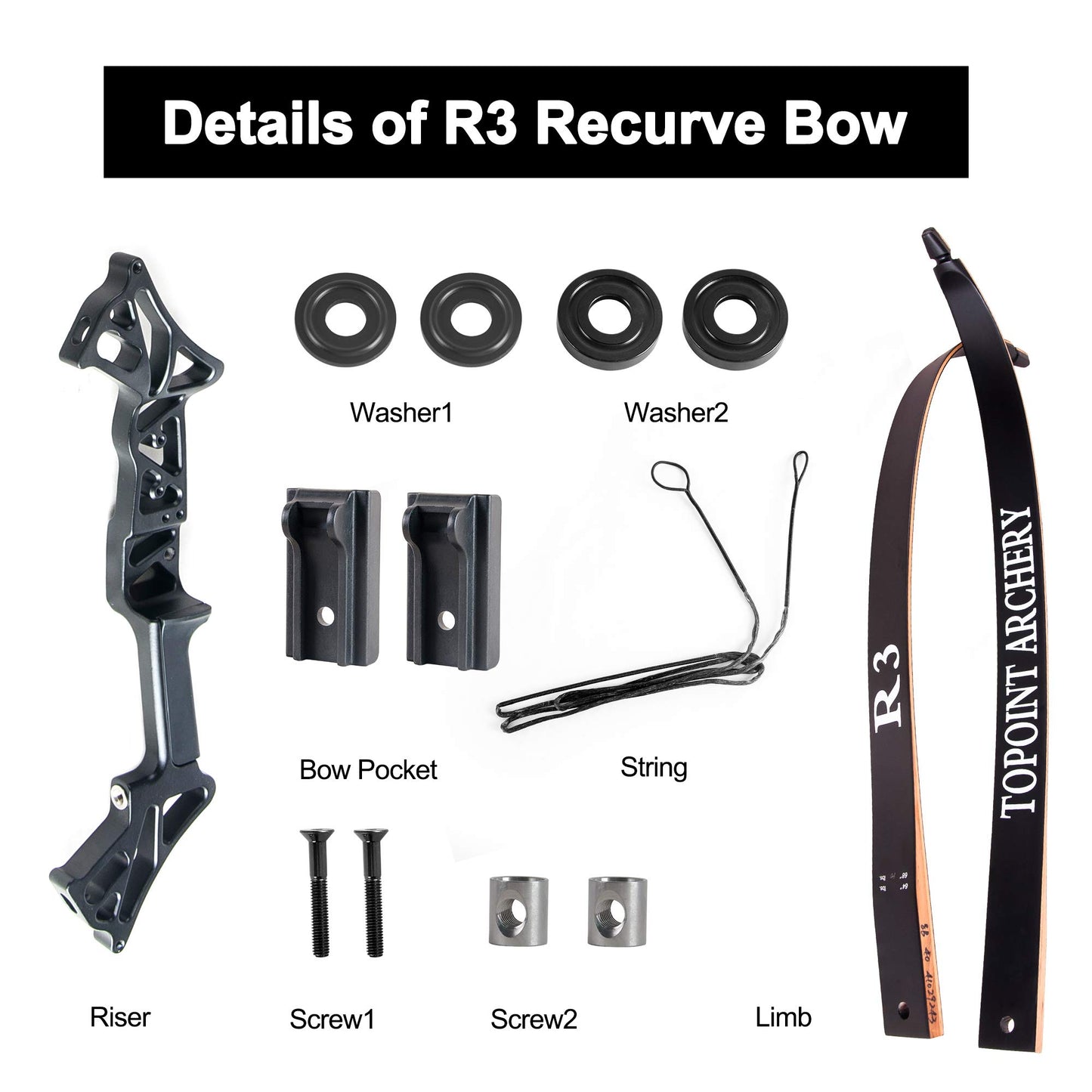TOPOINT ARCHERY R3 Hunting Recurve Bow and Arrows for Adults,Takedown Recurve Bow Package,Ready to Shoot Archery Kit,30lbs,40lbs,50lbs / Black(Black, 50LB)