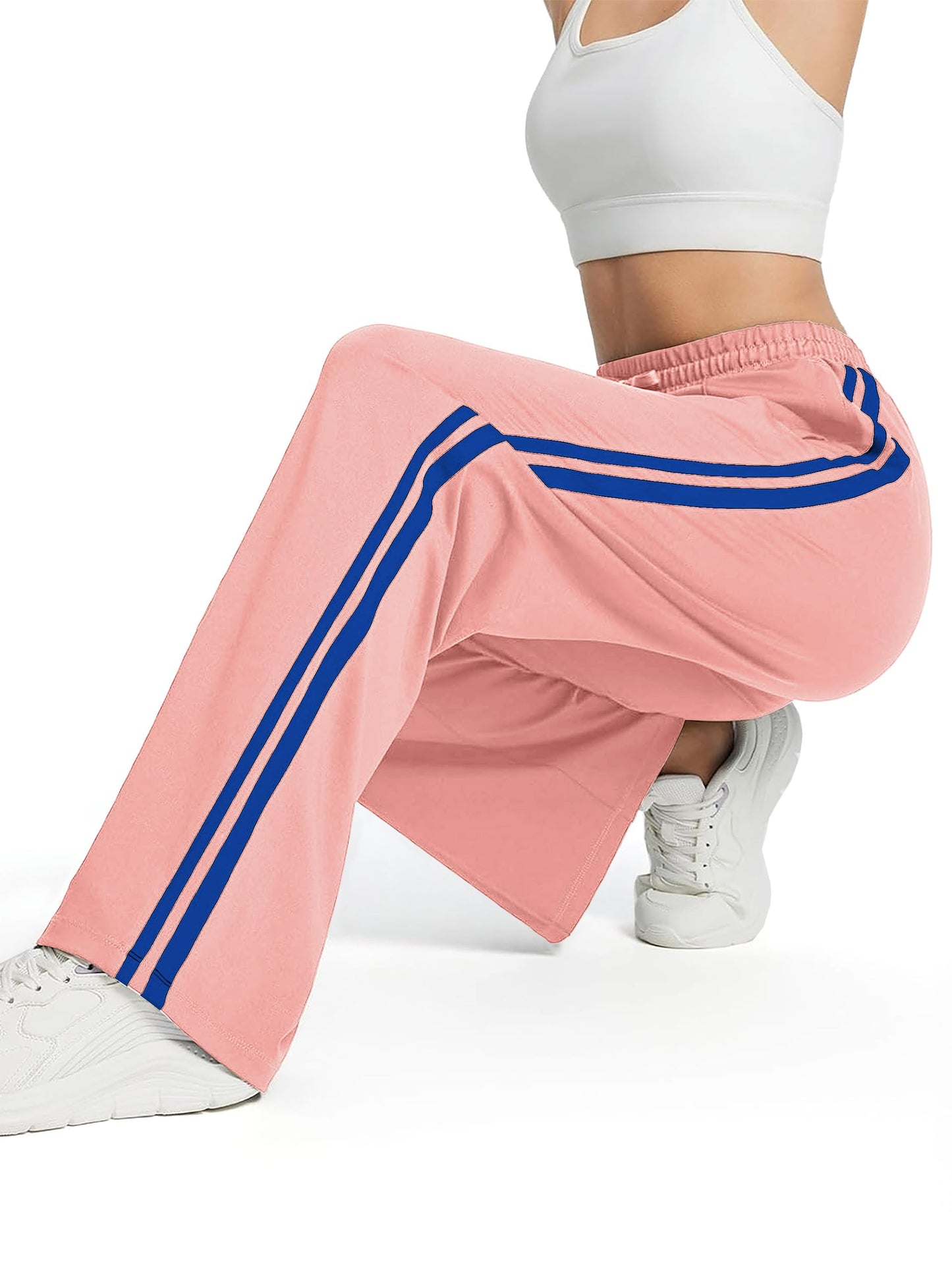 Tapata Petite Women's 28" Inseam Track Pants Elastic Waistband Y2K with Zipper Pockets Dance Studio Sweatpants, Pink, L