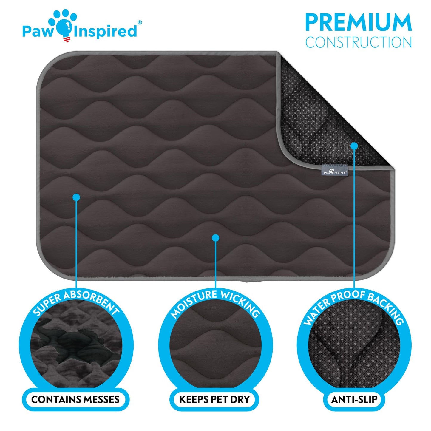 Paw Inspired Washable Padded Crate Mats for Dogs, Gray, 29x18 Inch