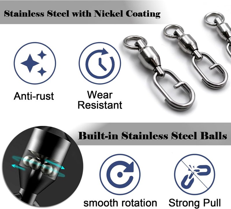 Ball Bearing Swivel Snap Swivels - 25pcs Fishing Tackle for Saltwater & Freshwater | Size 1 (41lbs)