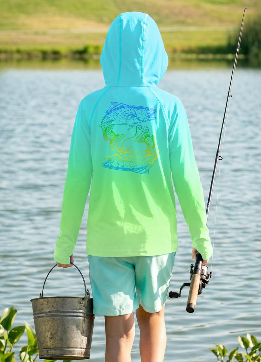 Boys Fishing Shirt - UPF 50+ Hooded Rash Guard for Ages 5-14 | Lightweight & Quick-Dry