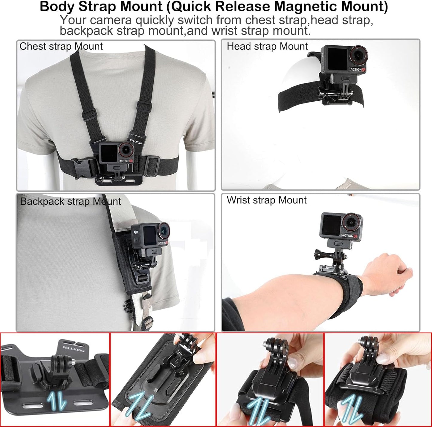DJI Osmo Action Accessories Kit - Waterproof Case, 135cm Selfie Stick, 4-in-1 Mounts | Tripod & Grip