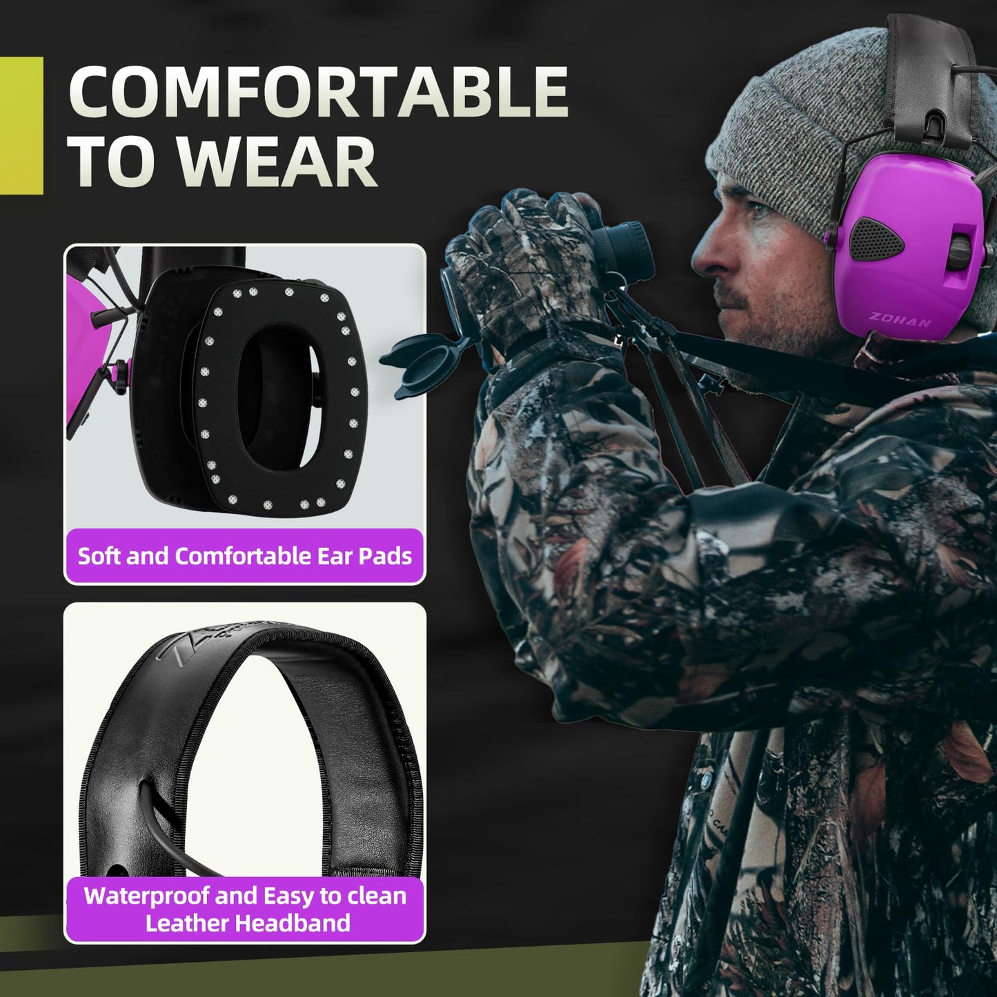 ZOHAN EM054 Electronic Shooting Ear Protection with 4X Sound Amplification, Slim Active Noise Reduction Earmuffs for Gun Range