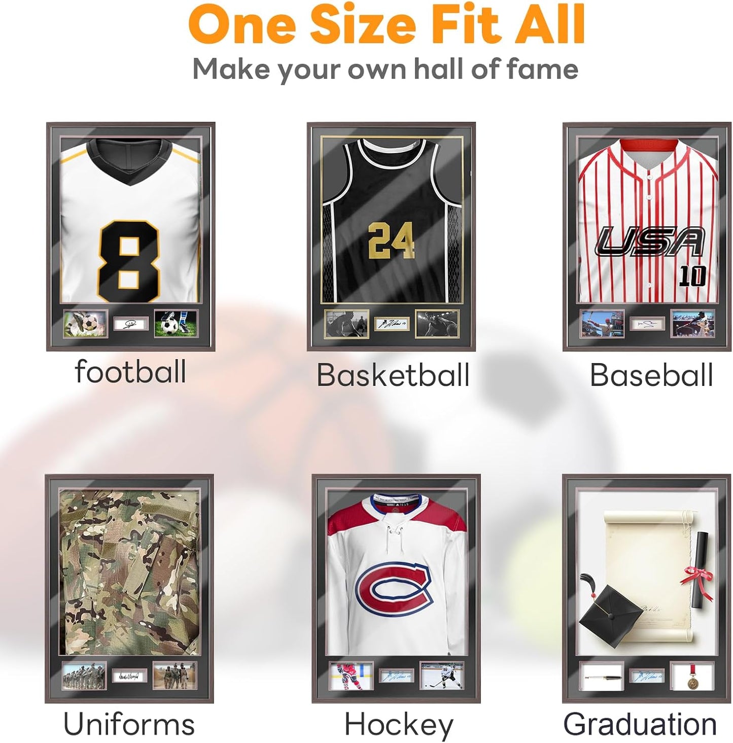 Jersey Frame Display Case - Large Shadow Box with 98% UV Protection Acrylic | Rustic Brown for Baseball, Basketball, Hockey Uniforms