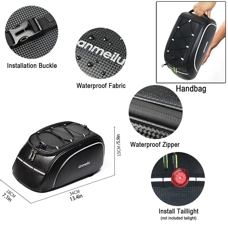 ANMEILU Bike Rack Bag Bicycle Bag Bike Trunk Bags Rear Rack Pack Carrier Pannier Storage Cargo Saddle Back Seat Luggage Pouch Mountain Road Fat Tire Commuter Electric Biking Travel Cycling Waterproof