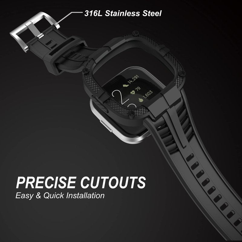 GELISHI Compatible for Fitbit Versa 2 Bands All Round Protective Case Rugged Sport Band Wristbands for Men Women Black