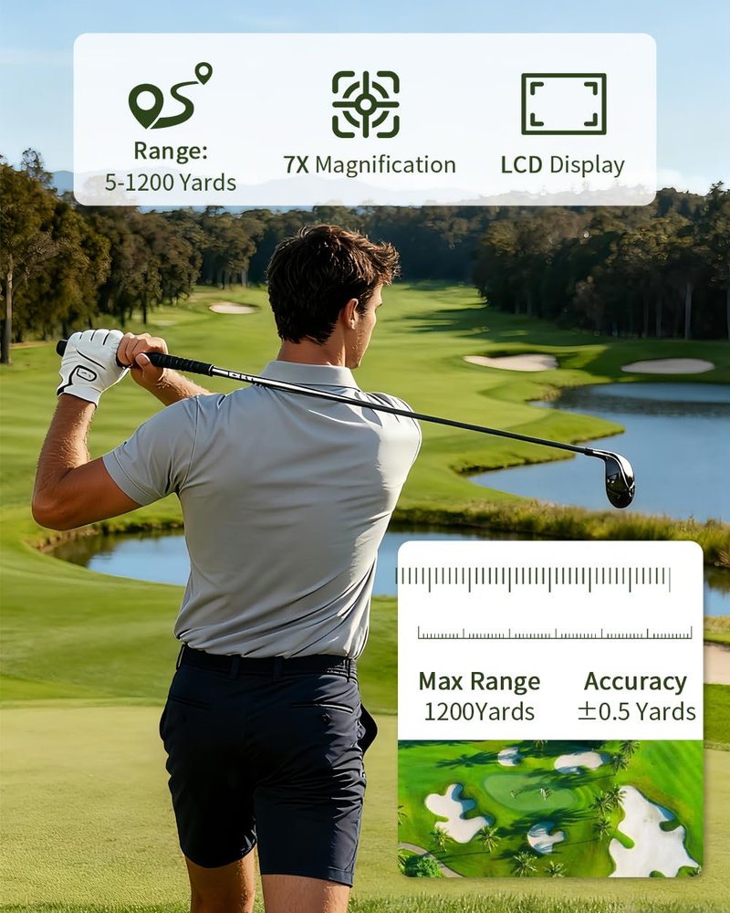 Lensalyx Golf Rangefinder with Slope Switch, 1200 Yards Range Finder Golfing with Flag Lock, 7X Magnification,Flag Pole Locking with Pulse Vibration, Rechargeable,Golf Accessories for Men