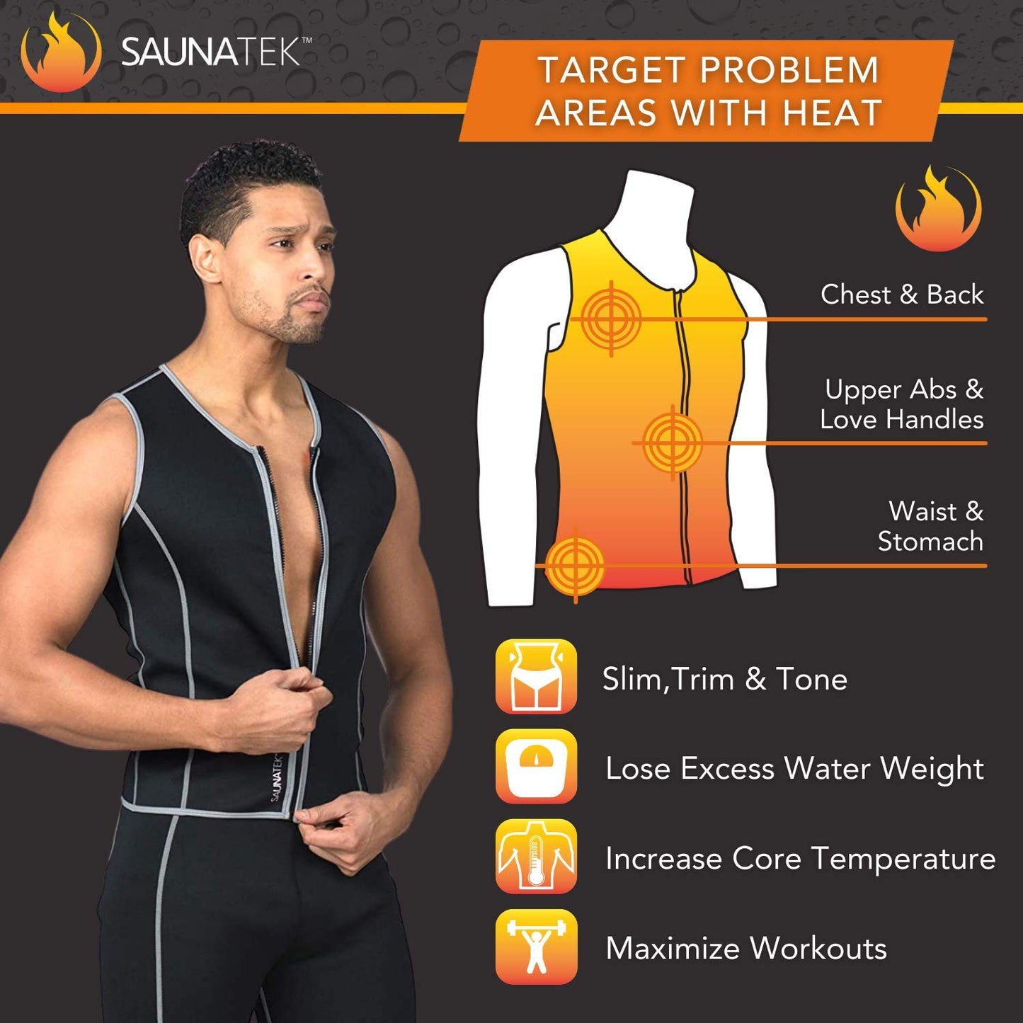 SaunaTek Men's Sauna Sweat Suit Vest for Exercise and Heat Training, Neoprene, X-Large