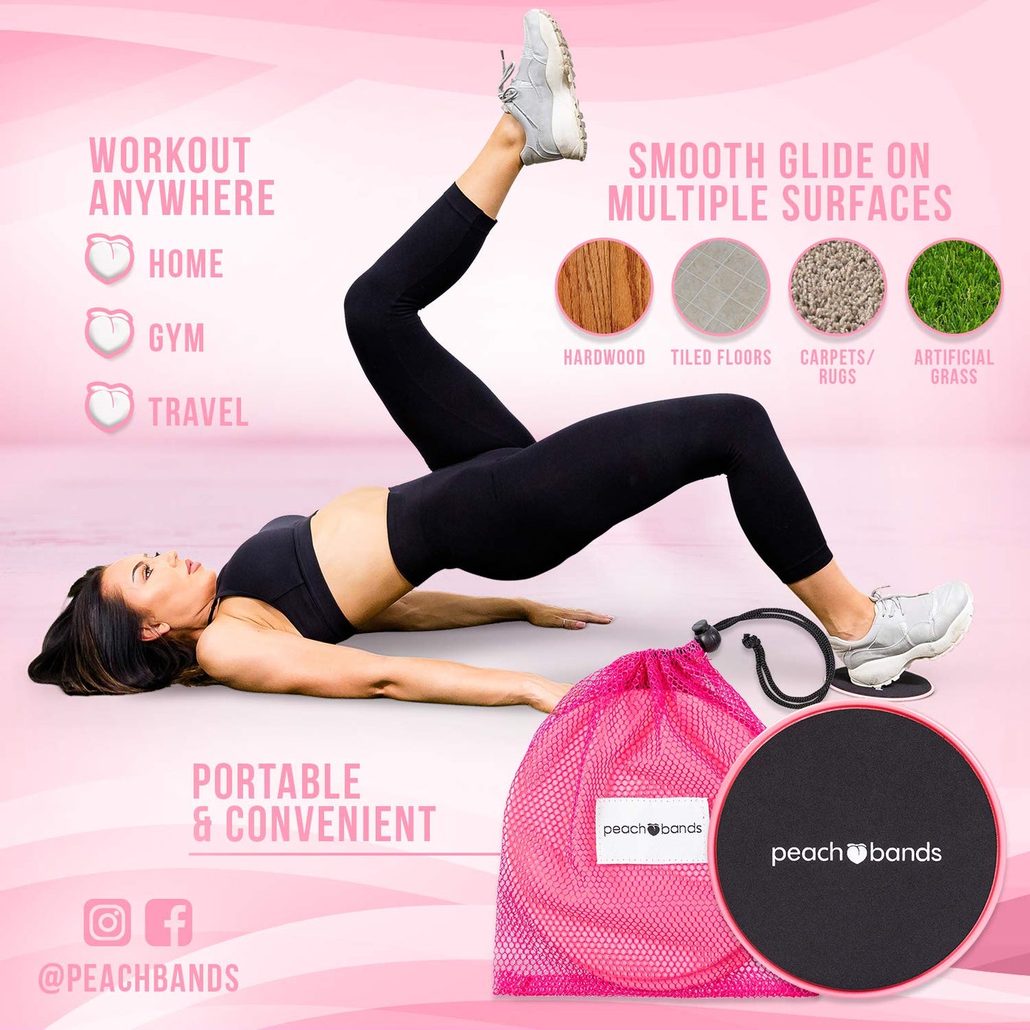 Peach Bands Core Sliders Fitness - Dual Sided Exercise Discs for Abs and Core