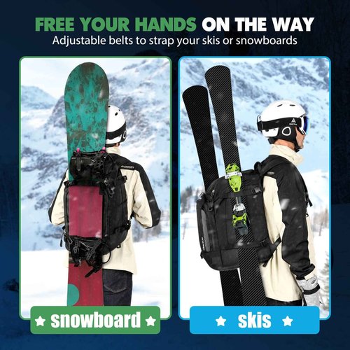 Hikenture Ski Boot Bag Backpack, 50L Padded Ski Bag Snowboard Boot Bag with Drain Holes, Large Capacity Water-Resistant Ski Travel Bag for Ski Boots, Helmet, Goggles, Clothes, Gloves, Snowboard Gear