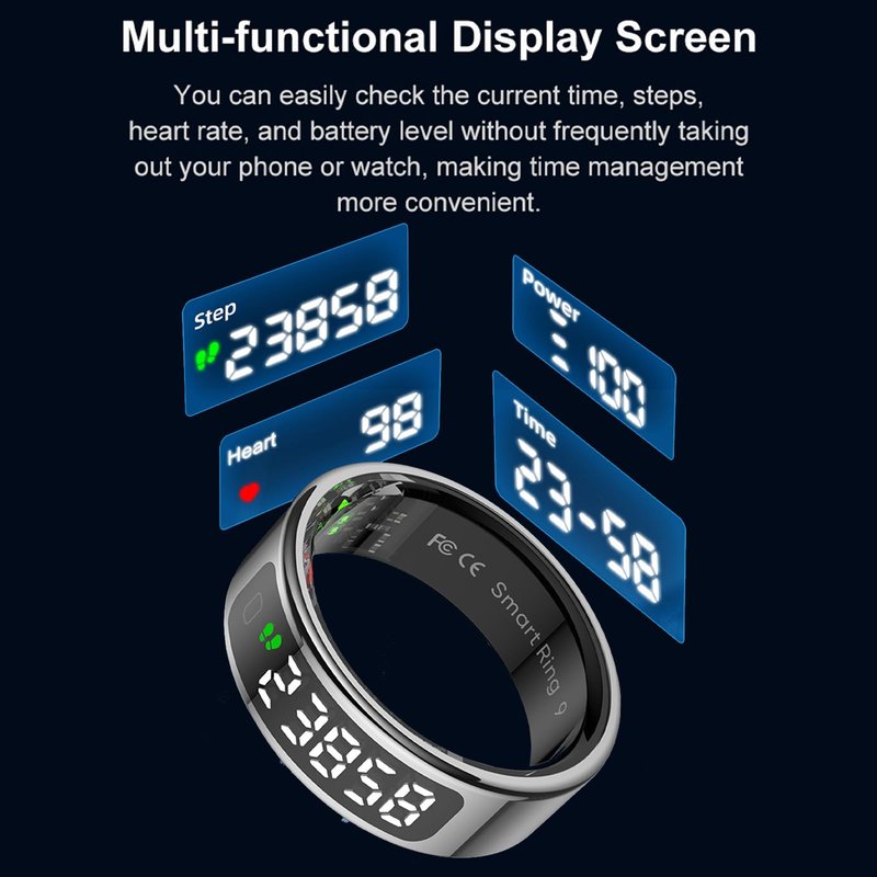 Yihou Smart Ring for Women Health Ring Fitness Tracker with Pedometer Heart Rate Monitor Screen Display Prayer Count No Subscription Fee for Android iOS Black 12