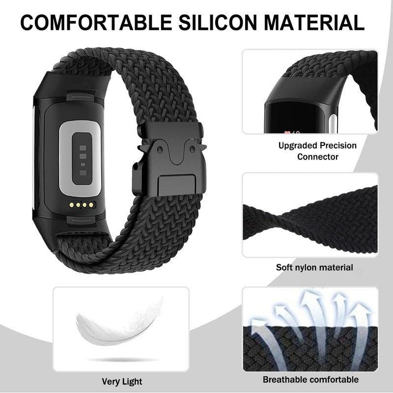 Issinlky Nylon Braided band Compatible with Fitbit Charge 6/5, Elastic Band for Fitbit Charge 5/6 Women Men
