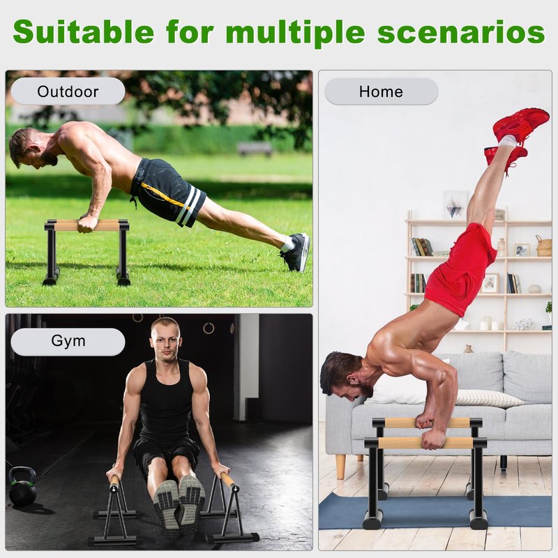 Dolibest Push-Up Bar, 12'' High Parallettes Bars with 8 Rubber Feet & Comfortable Handle, Dip Bars With Stable Triangle Base for Calisthenics, Handstand, Gym & Home Exercise, Easy Assembly (600LB)