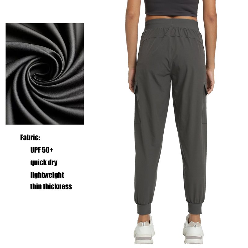 Women's Joggers with Pockets Lightweight - Water Resistant Quick Dry Cargo Athletic Pants for Hiking Running Camping Travel (Grey, X-Large)