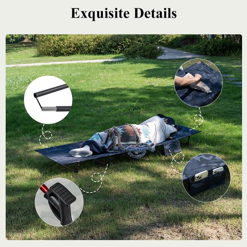 TOMOUNT Camping Cot Ultralight Folding Width 2.3ft Camping Cot for Adults Backpacking Cot for Camping Hiking Camping cots(Black Camouflage)
