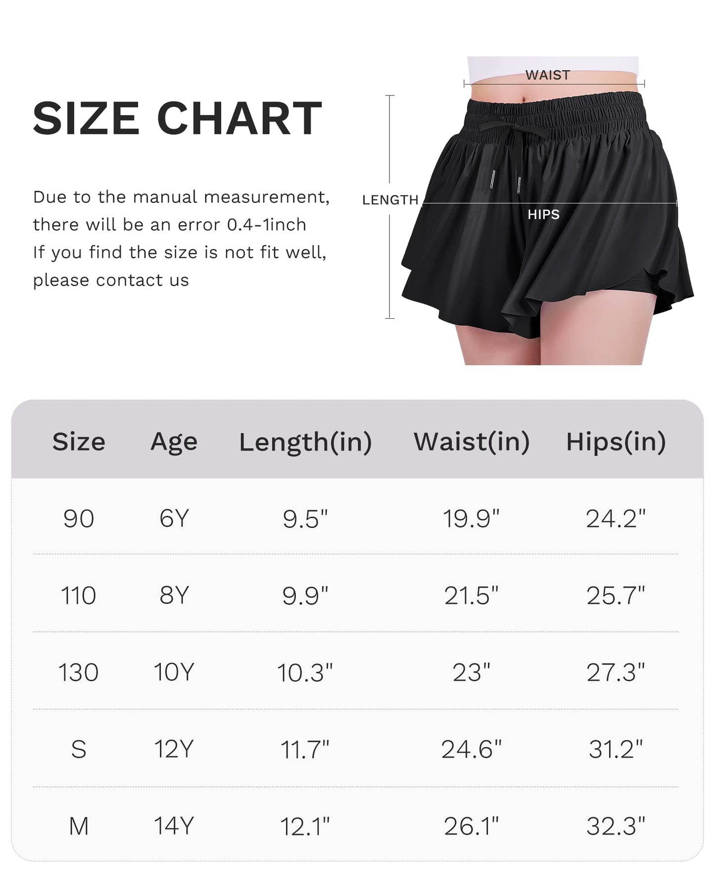 JOCMIC Girls Butterfly Flowy Shorts 2 in 1 Athletic Running Skirt Shorts Teens Fashion Clothes for Fitness, Cheer, Sports A White 12 Years