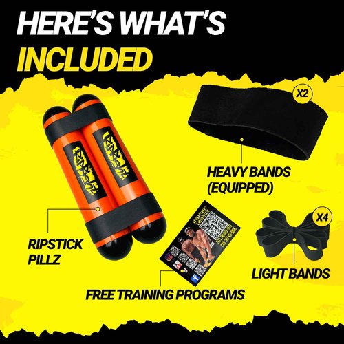 RipRight Premium RipStick Pillz, Workout Equipment for Joint Rehab, Shoulder Strength, Resistance Training, and Muscle Building – 6 Adjustable Resistance Bands (Orange/Black)