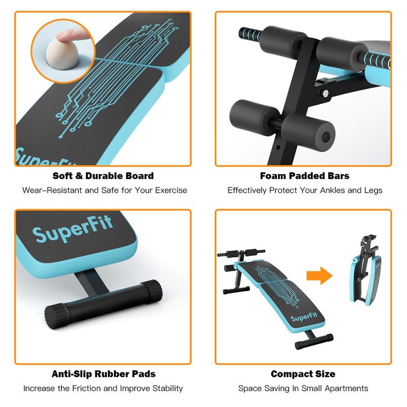 Sit up Bench Adjustable, Sporfit Decline Bench for Ab Bench Exercises, Utility Workout Equipment for Home Gym, Reverse Crunch Handle