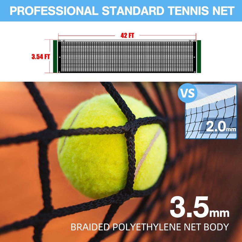 VANCL Tennis Net Outdoor Heavy Duty Professional Tennis Court Net Replacement Professional Tennis Net Nylon for Professional Tennis Courts [Includes 2 Fiberglass Dowels]