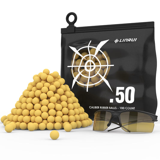 LinRui 100ct .50 Cal Paintballs Reusable for Training, Non-Lethal .50 cal Self Defense Rubber Balls Ammo, 50 Caliber Paintball Projectiles for T4ET TR50/HDR 50, with Goggle