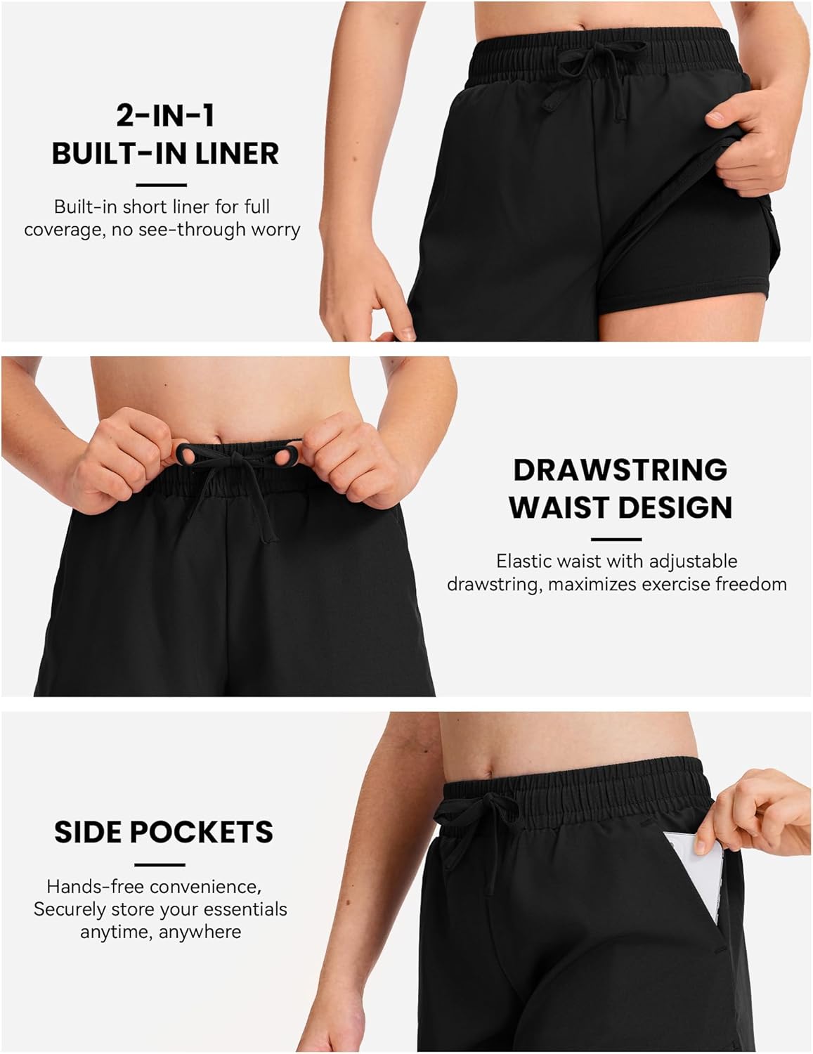 Girls Athletic Running Shorts - 2 in 1 High Waist Liner for Basketball & Volleyball | Comfortable Fit