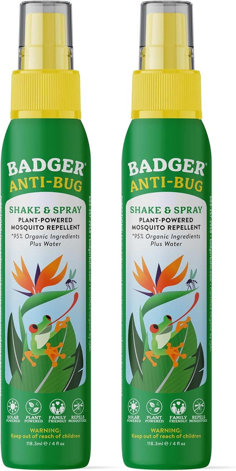 Badger Bug Spray - DEET-Free Mosquito Repellent with Citronella & Organic Oils | Family-Friendly 4 fl oz, 2-Pack
