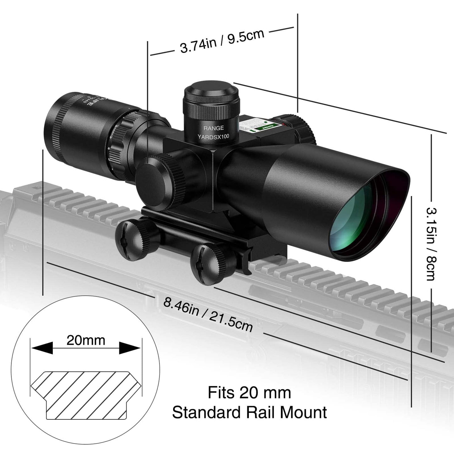 CVLIFE 2.5-10x40 Dual Illuminated Mil-dot Scope with Green Laser, Free 20mm Mount