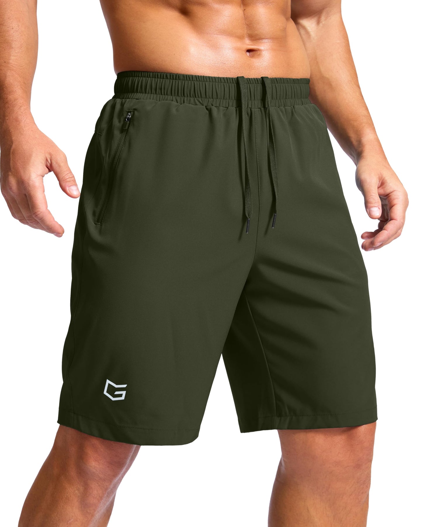 Men's Athletic Running Shorts with Zipper Pockets Quick Dry 7"/ 5"/ 9" Workout Gym Shorts for Basketball Hiking(Olive,9XS)