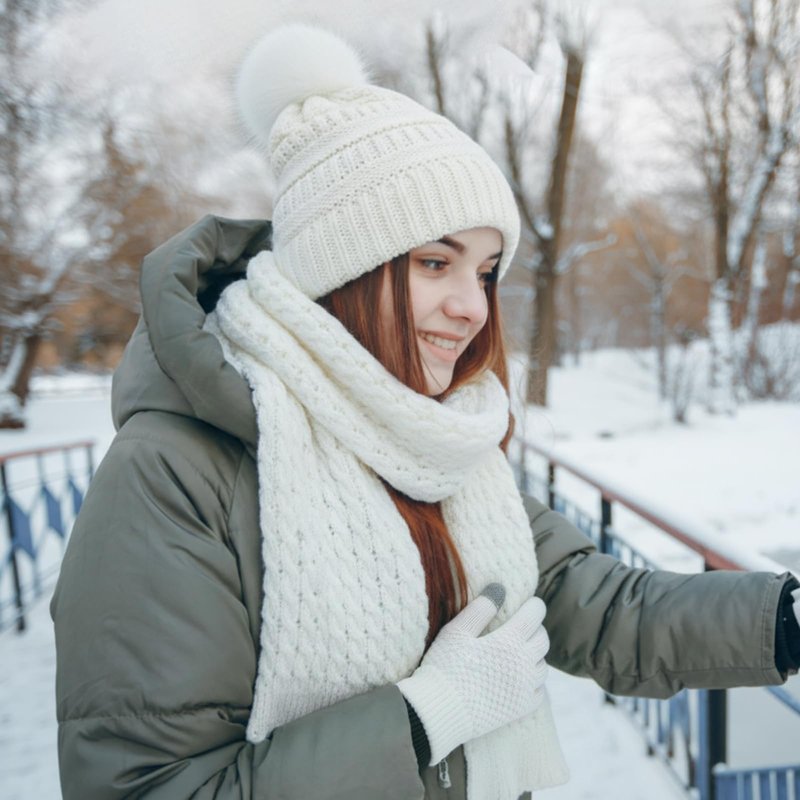 Suhine 8 Pcs Winter Hat Scarf Gloves Earmuff Set Knit Beanie Pompom Hat Warm Touch Screen Gloves for Women Men Adult(Black,White,Chic Style)