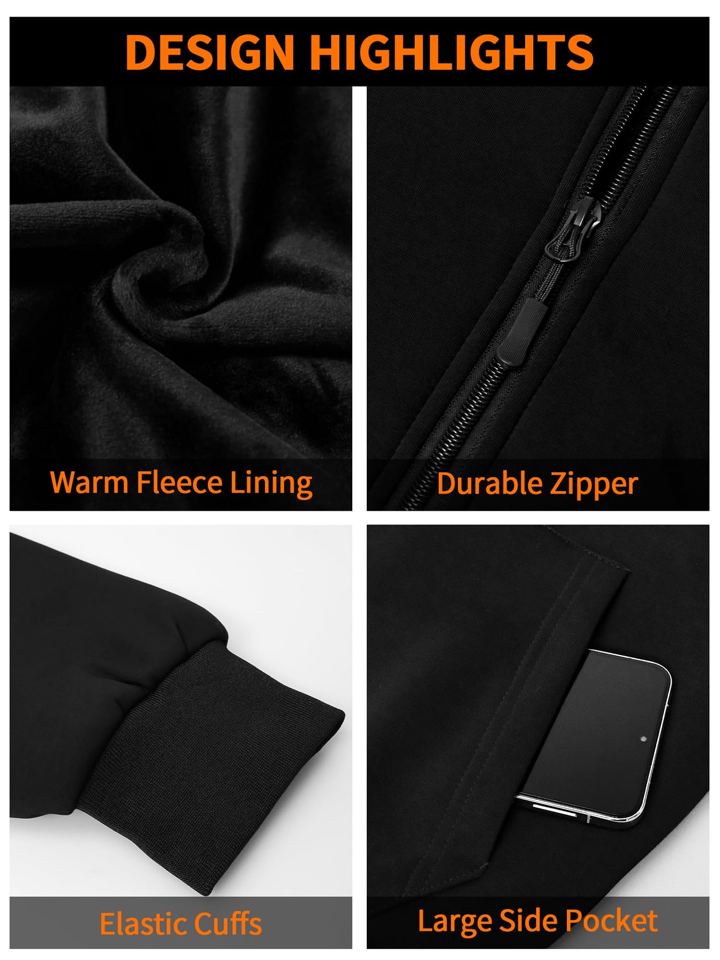 FrostVoyage Heated Hoodie with 18400mah Battery Pack, 9 Heating Zones, Dual Control, Full-Zip Heated Sweatshirt Hoodie for Men Women Black