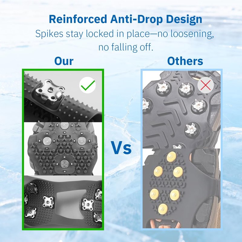 Ice Cleats for Shoes and Boots, Upgraded 28 Spikes Traction Cleats - Stainless Steel Shoe Spikes for Snow and Ice, Anti Slip Silicone Ice Grippers for Men/Women’s Winter Walking, Running