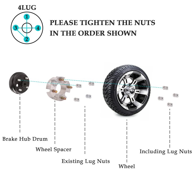 10L0L Golf Cart 2 inch Wheel Spacers for Yamaha, EZGO, Club Car (4x72mm Bolt Pattern, 68mm Hub Bore, 1/2-20 Studs) 4 Pack, Silver