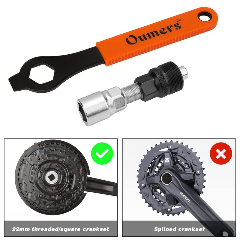 Oumers Crank Puller Bike Tool, Bike Crank Extractor + Bike Bottom Bracket Remover + 16mm Spanner Wrench + Hexagonal Wrench for Removing