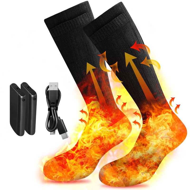 Orznez Heated Socks for Men Women,Rechargeable Heated Socks 3 Heating Levels with 4000mAh*2 Battery,Electric Socks Thermal Foot Warmer Socks for Winter Outdoor Sports, Camping, Hunting, Hiking