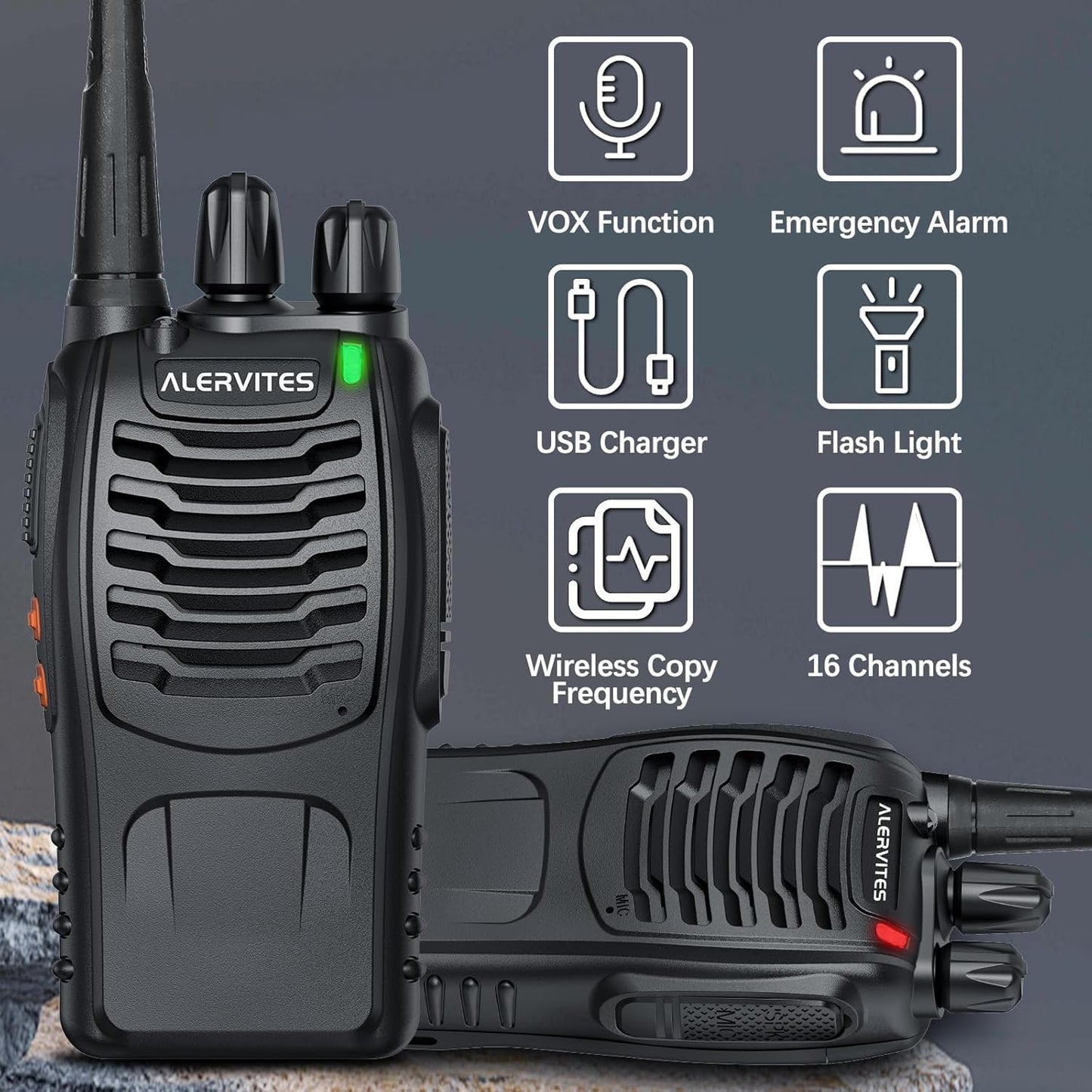 Radios Walkie Talkies Long Range for Adults,Rechargeable Walkie Talkies with Earpiece Two Way Radio 2 Way Radio Walky Talky Copy Frequency with Flashlight,USB-C Charger for Camping Hunting (2 Pack)