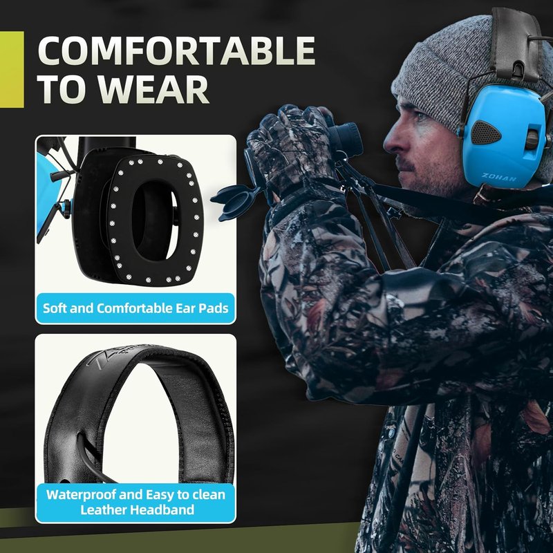 ZOHAN EM054 Electronic Shooting Ear Protection - 4X Sound Amplification, Slim Active Noise Reduction Earmuffs for Gun Range